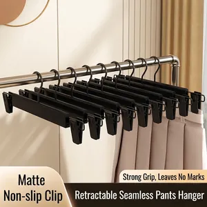Non-slip Pant Hangers With Adjustable Clips Plastic Metal Trace-less Skirt Hangers For Closet Space Saving Modern