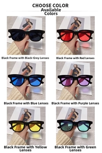Multiple color options for thick square frame sunglasses with colorful lenses