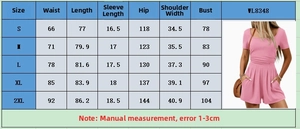 Detailed size chart for women's summer short romper with pink jumpsuit product visual