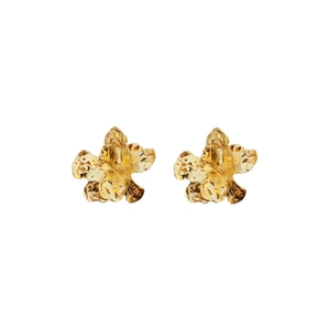 French vintage gold floral metal earrings with textured 3D petals for women