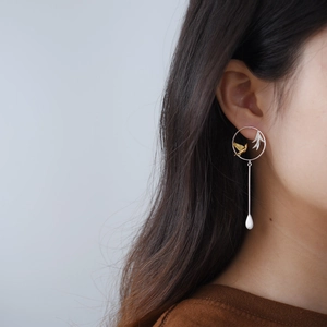 Handcrafted S925 silver bird and bamboo tassel earrings for women in vintage style