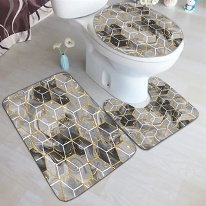 Set di 3 tappeti da bagno moderni in marmo grigio e oro con decori geometrici