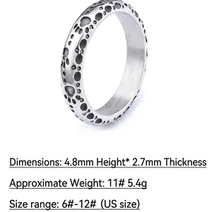 Punk style stainless steel ring with vintage bubble texture and foil crinkle finish
