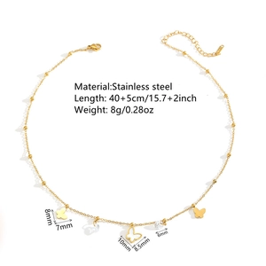 Elegant 18k gold plated stainless steel butterfly necklace with mop shells and crystals