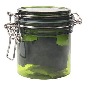 Green transparent airtight eyelash glue storage jar with secure metal buckle seal