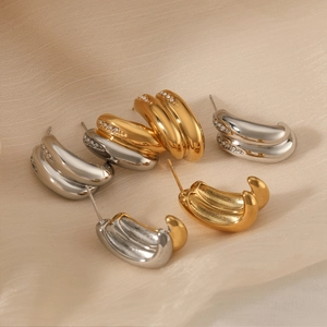 Elegant 316L stainless steel double-layered stud earrings with zircon inlays