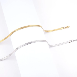 Minimalist stainless steel flat snake bone chain necklaces in gold and silver finish