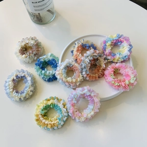 Élégant Chouchou en Tissu de Style Coréen Avec Volants Plissés Couleurs Bonbon Rayé Élastique à Cheveux pour Femmes Accessoires