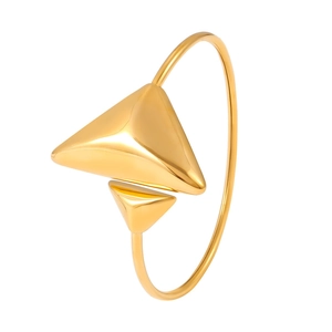 18K gold-plated stainless steel spring bangle with dual triangle charms on white background