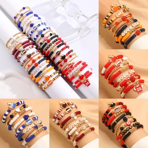 Multi-layer Super Bowl Game Day bracelet set with clay beads and football charms