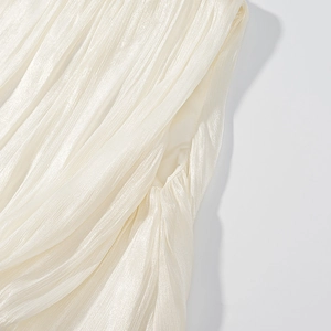 Sleeveless champagne pleated satin top for women with elegant glossy finish
