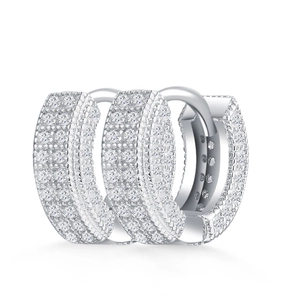 Classic silver 925 sterling silver hoop earrings with full moissanite stones for unisex