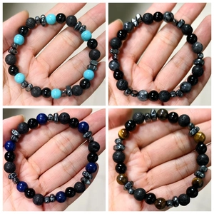 Natural Stone Beaded Bracelet Tiger Eye Lava Rock Hematite Howlite Beads Handmade Elastic Stretch Jewelry For Men