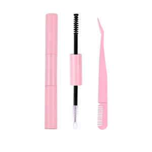 Pink dual-head eyelash brush and multifunctional tweezers tool set for DIY lash application