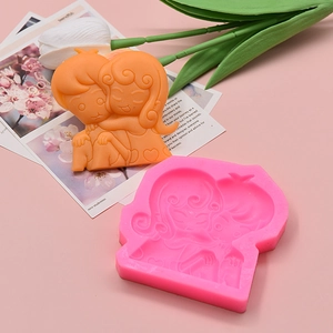 Cute cartoon boy and girl silicone mold for DIY chocolate fondant cake decoration