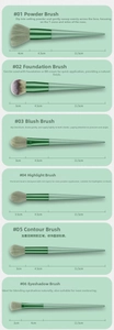 Detailed dimension guide for 6 makeup brushes with soft bristles and gradient tubes