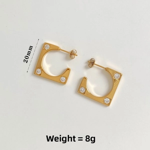 Dettagli di orecchini a cerchio quadrati dorati da 20mm con zirconi e peso di 8g