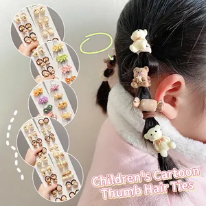 Cartoon bear hair ties set for kids in brown and cream colors with high elasticity band