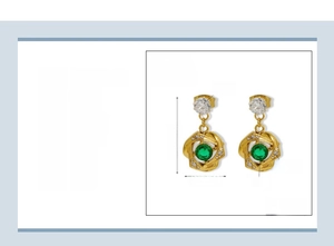 Detail specifications of vintage flower earrings with green zircon and 18K gold plating