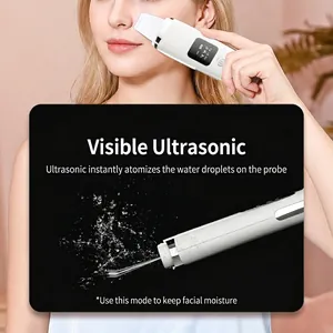 White ultrasonic skin scrubber for deep facial cleansing with LCD screen and EMS mode