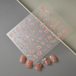 3D colorful firework nail stickers with rhinestones on transparent backing and finished demo