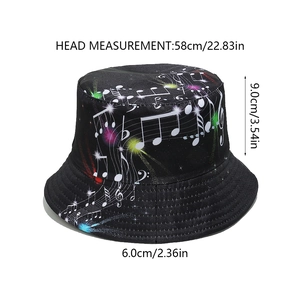 Spécifications de taille pour chapeau bob noir avec notes de musique pour festivals