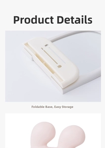 Close-up of the foldable white base and cute pink bunny ear detail of the makeup mirror