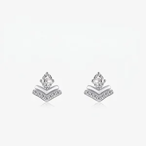 925 Sterling Silver Stud Earrings Marquise Zircon Double Layered V-Shaped Geometric Jewelry For Women