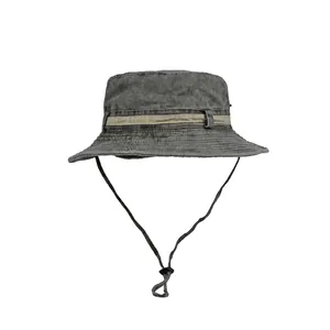 Washed cotton bucket hat with wide brim, contrast trim and adjustable drawstring for outdoor