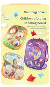 Three-in-one foldable sandbag toss board set with animal, dinosaur, and space themes