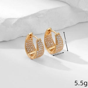 Detailed dimensions of 18K gold U-shaped hoop earrings with micro-paved cubic zirconia