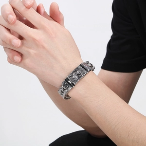 Bracelet chaîne en acier inoxydable pour hommes avec tête de loup punk vintage