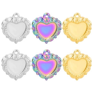 Pendentif Cœur En Acier Inoxydable Plaqué Or 18K Sous Vide Accessoire De Bijoux Arc-En-Ciel Bordure Ornée Pour Collier