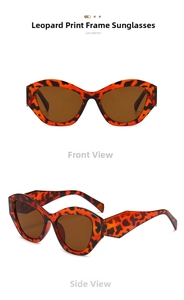 Front and side views of oversized leopard print sunglasses with brown lenses