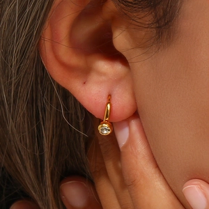Minimalist 18K gold plated hoop earrings for women with round sparkling cubic zirconia