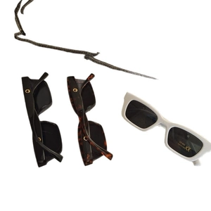 Stylish square frame kids sunglasses in black, tortoiseshell and white with UV400 lenses