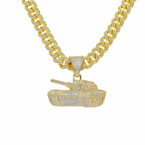 Hip Hop Iced Out Tank Pendant Necklace Bling Rhinestone Alloy Cuban Chain Jewelry For Men Streetwear Cool