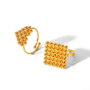 Adjustable 18K gold-plated stainless steel bead rings with geometric heart shapes