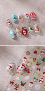 Detailansicht von 3D Weihnachten Nagelstickern mit Nikolaus, Rentier und Schneeflocken