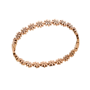 Rose gold daisy flower stainless steel bangle with sparkling diamonds for women