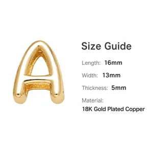 Detailed technical drawing of 18K gold-plated letter A pendant with dimensions 16x13mm