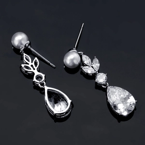Elegant Water Drop Dangle Earrings For Women With Artificial Pearl And Cubic Zirconia Leaf Design Stainless Steel Earring Post