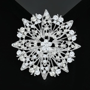 Luxury rhinestone sunflower brooch in silver finish for elegant women's fashion attire