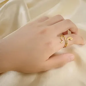 Snake Ring For Women Stainless Steel 18K Gold Plated Adjustable Open Design Punk Style Animal Jewelry