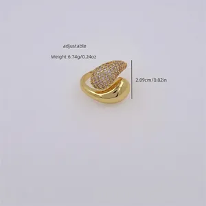 Adjustable 18K gold plated teardrop ring with pavé cubic zirconia accents for women