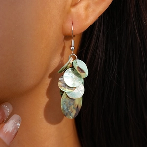 Bohemian Natural Shell Layered Dangle Earrings With Alloy Hook And Earring Post Vintage Beach Vacation Jewelry Women