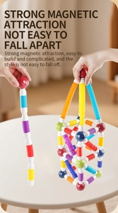 Detailed view of colorful magnetic building blocks with strong suction and flexible tubes
