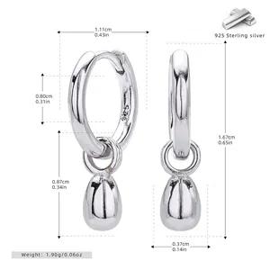 Detailed dimensions of S925 sterling silver waterdrop earrings with measurement annotations