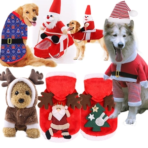 Christmas dog costumes featuring Santa and reindeer designs for pets in various styles