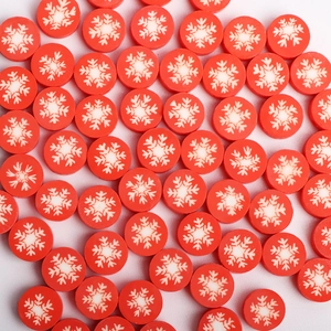 Christmas Snowflake Polymer Clay Beads Round Disc Loose Spacer Beads For DIY Jewelry Making Handmade Crafts Red